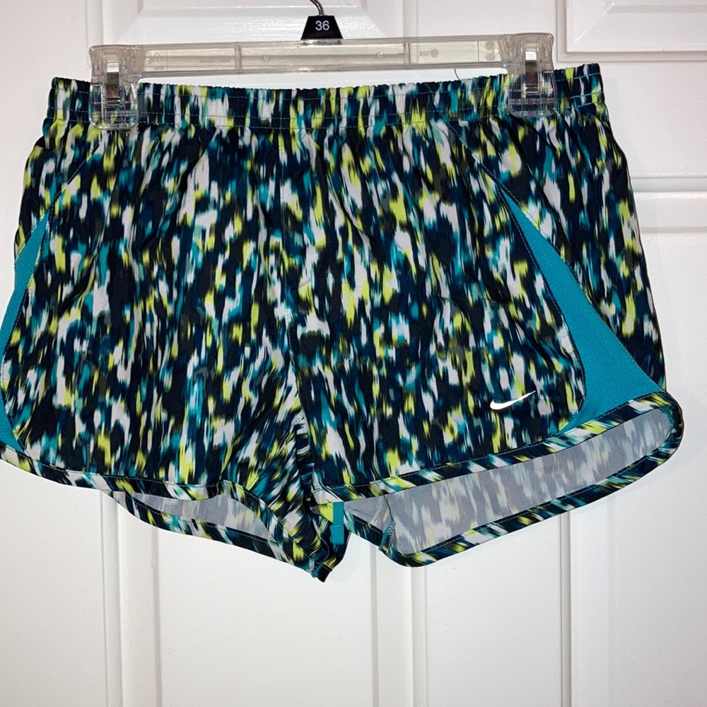 Nike blue and yellow detailed running shorts